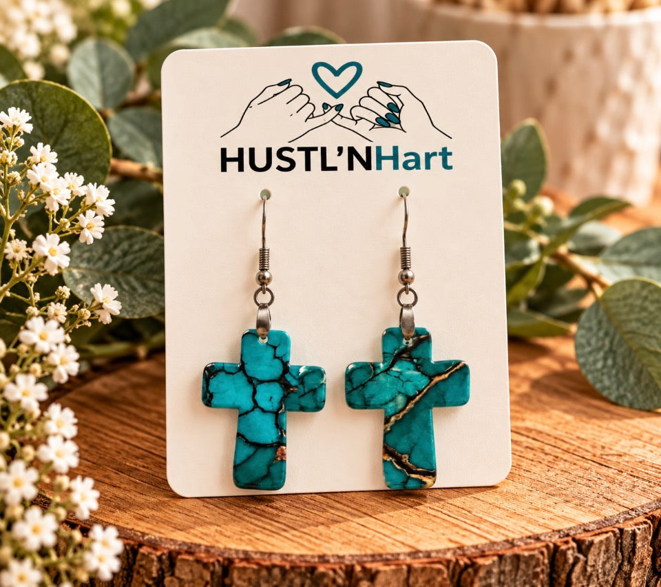 Turquoise Cross Earrings