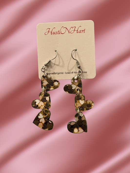 Beautiful heart trio dangle earrings