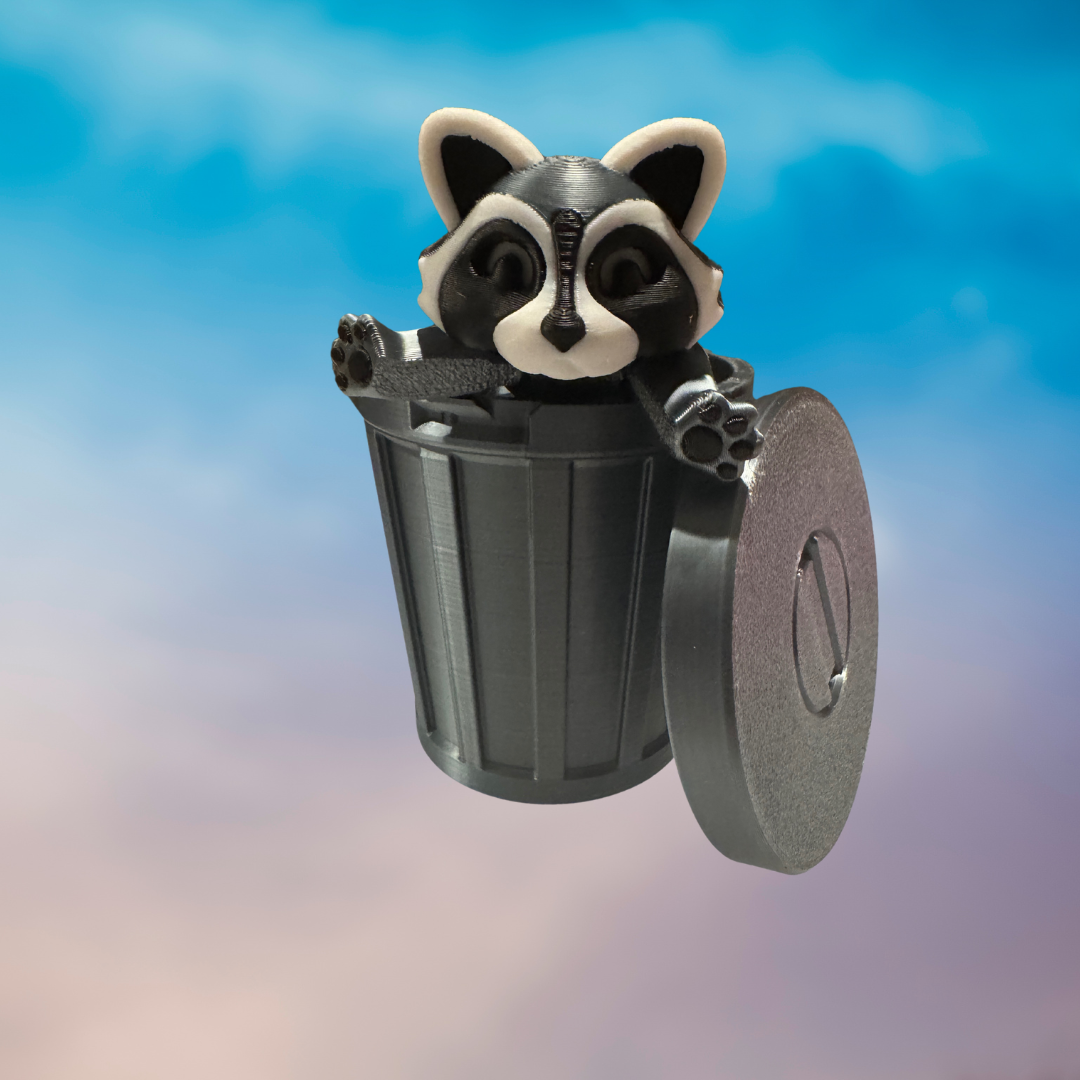 Cute Raccoon with Trash Can