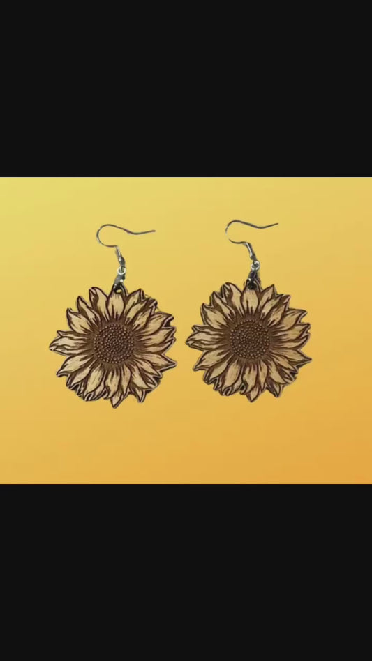 Engraved Wood Sunflowers